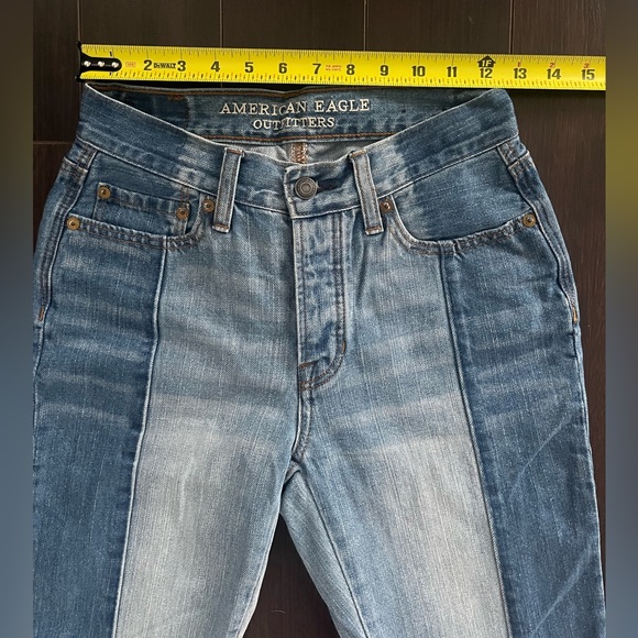 AMERICAN EAGLE Vintage Hi-Rise two-tone Jeans Button fly Chewed hem Rigid denim - Picture 4 of 8